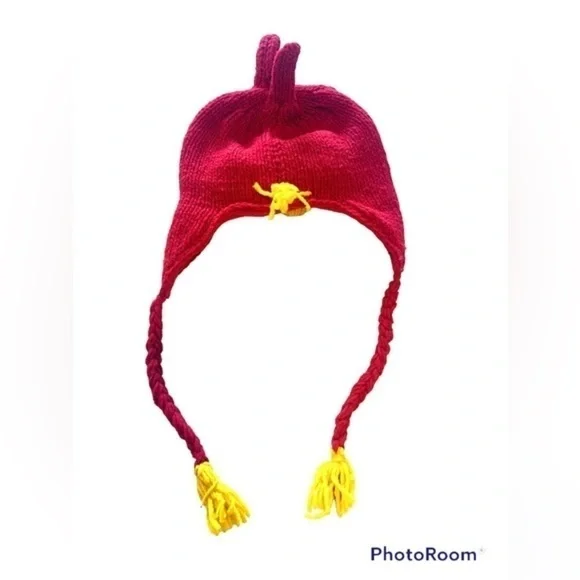 Vintage Angry Birds Wool Hat with Tassels Crochet Knit Red White Yellow Black - Picture 2 of 11